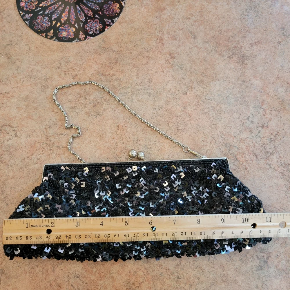 GUC ~ Nicole Lee Black Beaded Bag ~ Sparkly ~ Retro Vibe ~ Very Pretty!